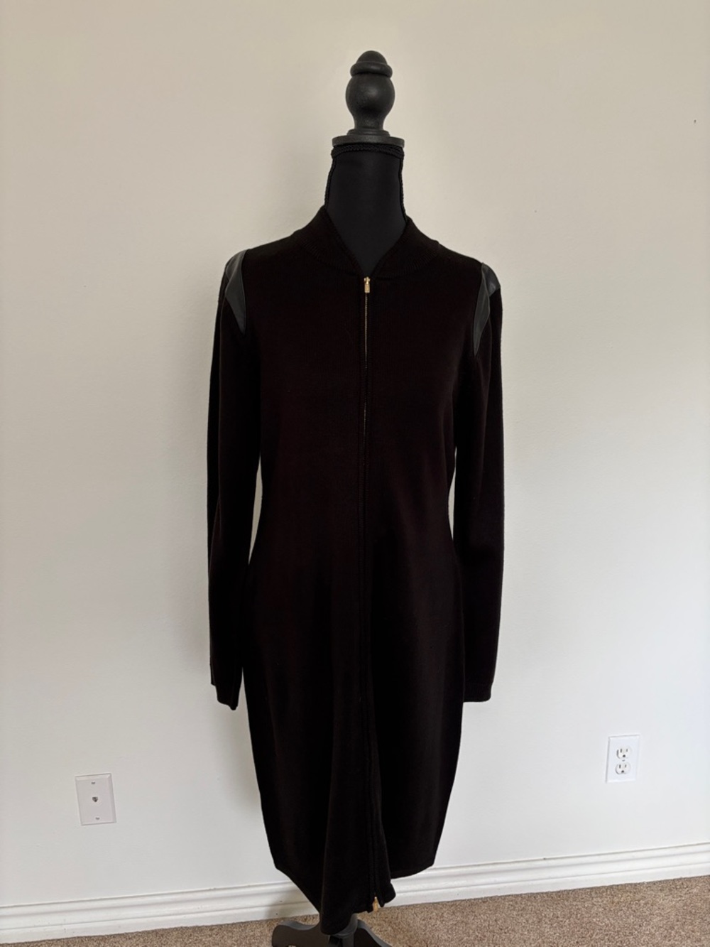 Calvin Klein Black Long-Sleeve Zip Dress with Shoulder Panels